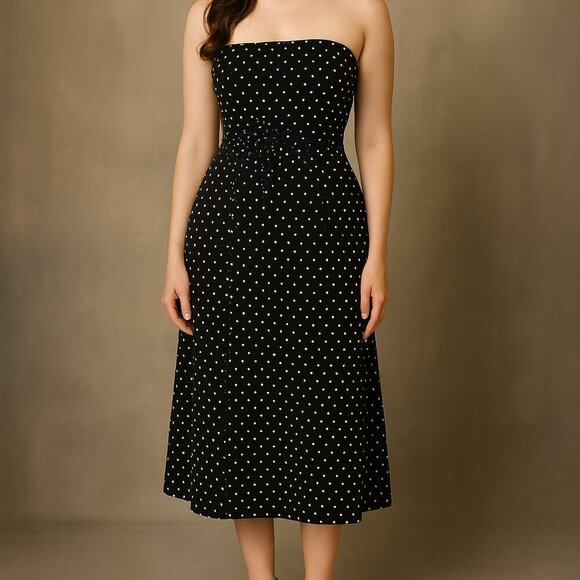 Vintage Molly NY Womens Polka Dot Strapless Maxi Dress Size 8 - Picture 1 of 9
